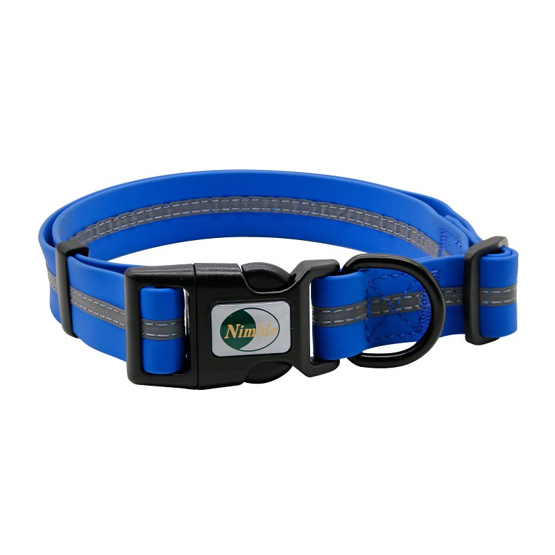 NIMBLE Dog Collar Waterproof Pet Collars Anti-Odor Durable Adjustable PVC & Polyester Soft with Reflective Cloth Stripe Basic Dog Collars S/M/L Sizes (Large (15.35â€-24.8â€inches), Blue) - Image 1